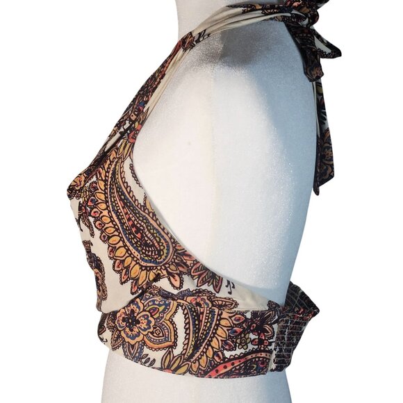 Free People Paisley Drape Halter Crop Top Boho Festival Summer Style Size XS - Picture 7 of 13